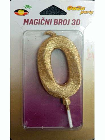 Svećica magični broj 3D 0 zlato