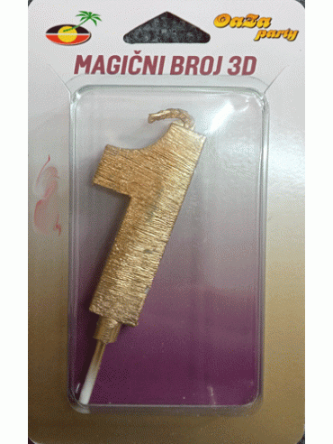 Svećica magični broj 3D 1 Zlato
