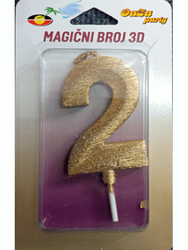 Svećica magični broj 3D 2 zlato