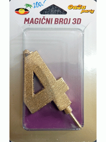 Svećica magični broj 3D 4 zlato