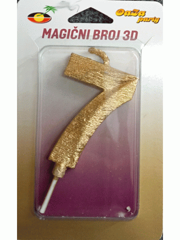 Svećica magični broj 3D 7 zlato