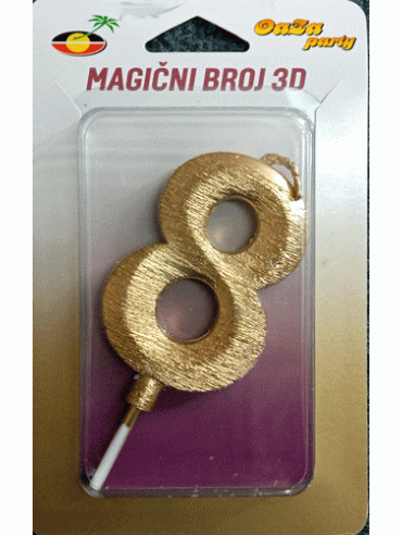 Svećica magični broj 3D 8 zlato