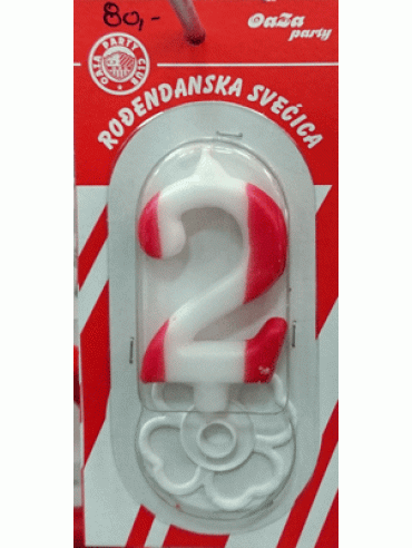 Svećica crveno beli broj 2