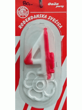 Svećica crveno beli broj 4