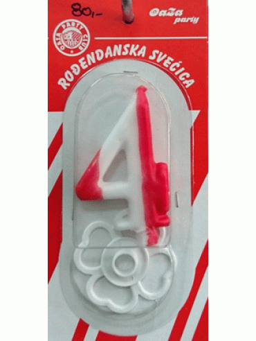 Svećica crveno beli broj 4