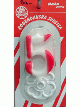 Svećica crveno beli broj 5