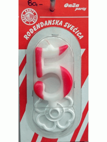 Svećica crveno beli broj 5