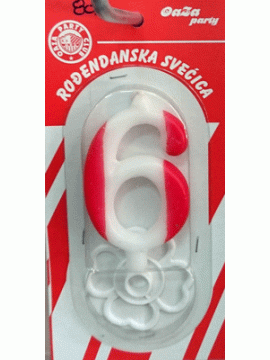 Svećica crveno beli broj 6