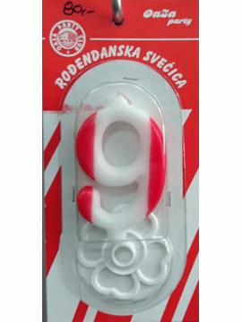 Svećica crveno beli broj 9