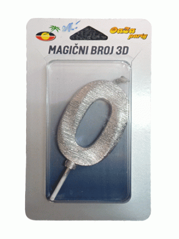 Svećica magični broj 3D 0 srebro