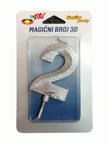 Svećica magični broj 3D 2 srebro