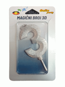 Svećica magični broj 3D 3 srebro