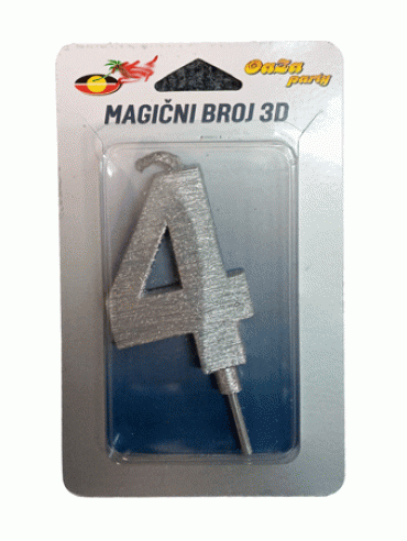 Svećica  magični broj 3D 4 srebro