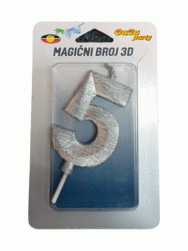 Svećica magični broj 3D 5 srebro