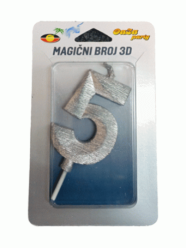Svećica magični broj 3D 5 srebro