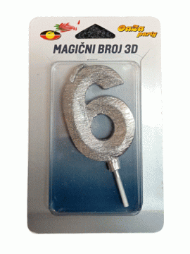 Svećica magični broj 3D 6 srebro