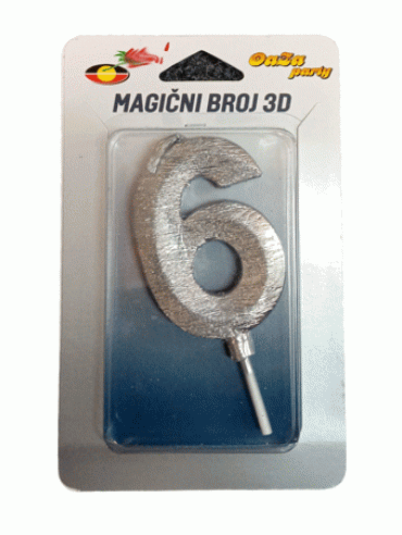 Svećica magični broj 3D 6 srebro