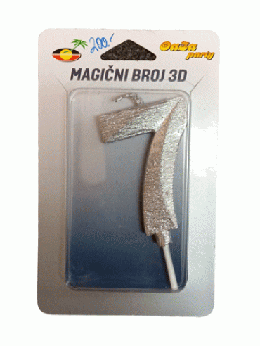 Svećica magični broj 3D 7 srebro