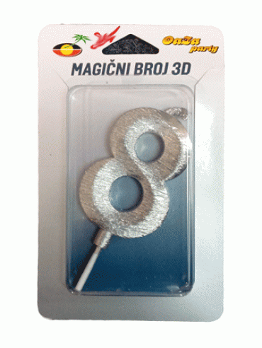 Svećica magični broj 3D 8 srebro
